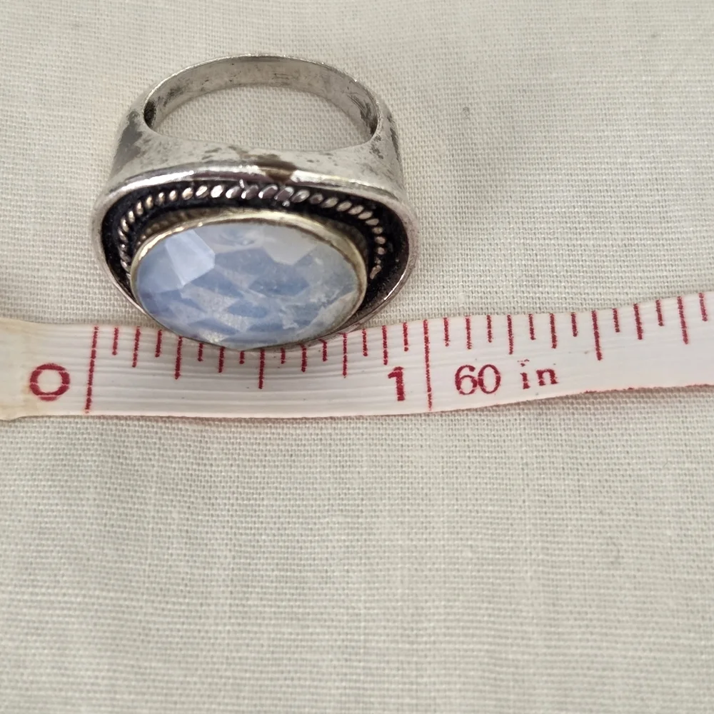 Facet Cut Moonstone Silvertone Fashion Ring